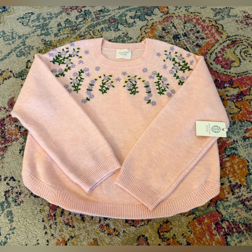 Hyacinth House Pink Floral Embroidered Lilah Sweater